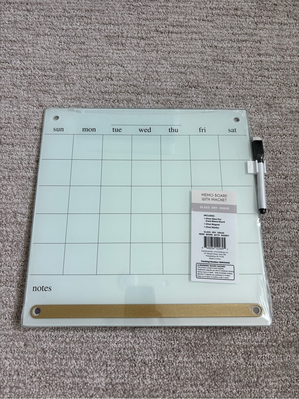 NEW Glass Dry Erase Calendar Memo Board 12x12